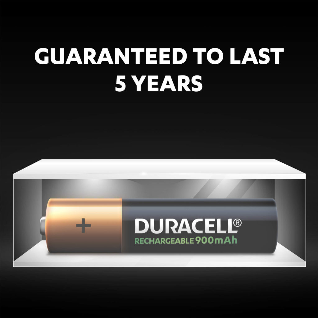 Unused Duracell Rechargeable AAA 900mAh batteries are guaranteed to last 5 years