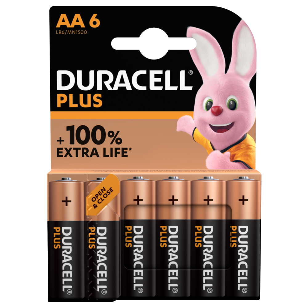 Duracell Plus Alkaline AA Batteries 6 piece pack
