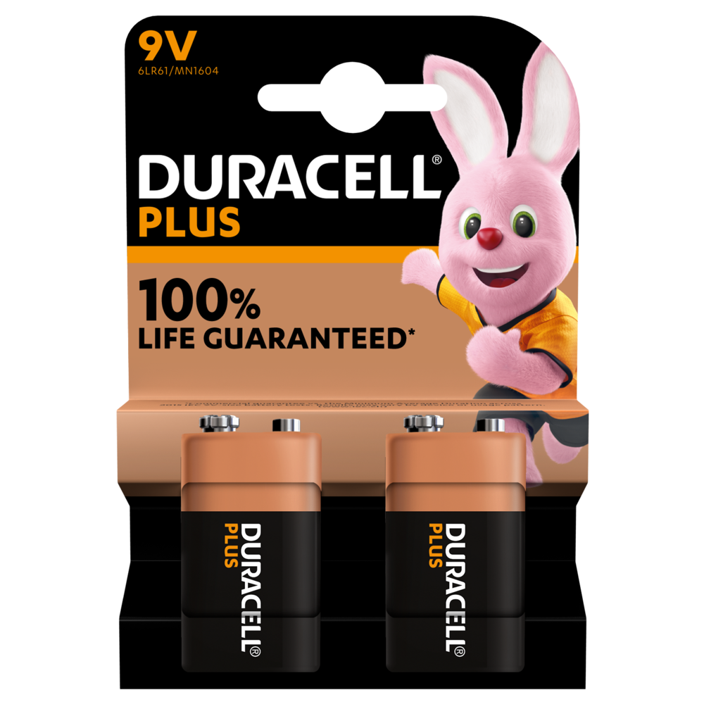 Duracell Alkaline Plus Type 9V batteries in 2-piece pack
