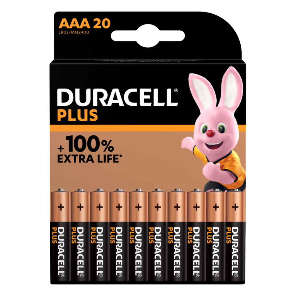 Duracell Plus Alkaline AAA 1.5V 20 piece pack